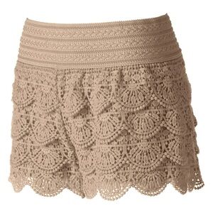 Rewind Tan Crochet Women Shorts